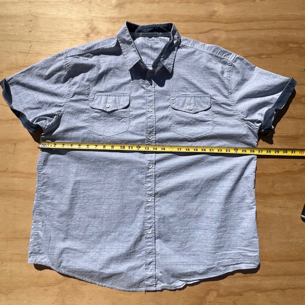 PD&C Mens 3X Short Sleeve Button Down Shirt Blue Stretch Fabric Regular Fit